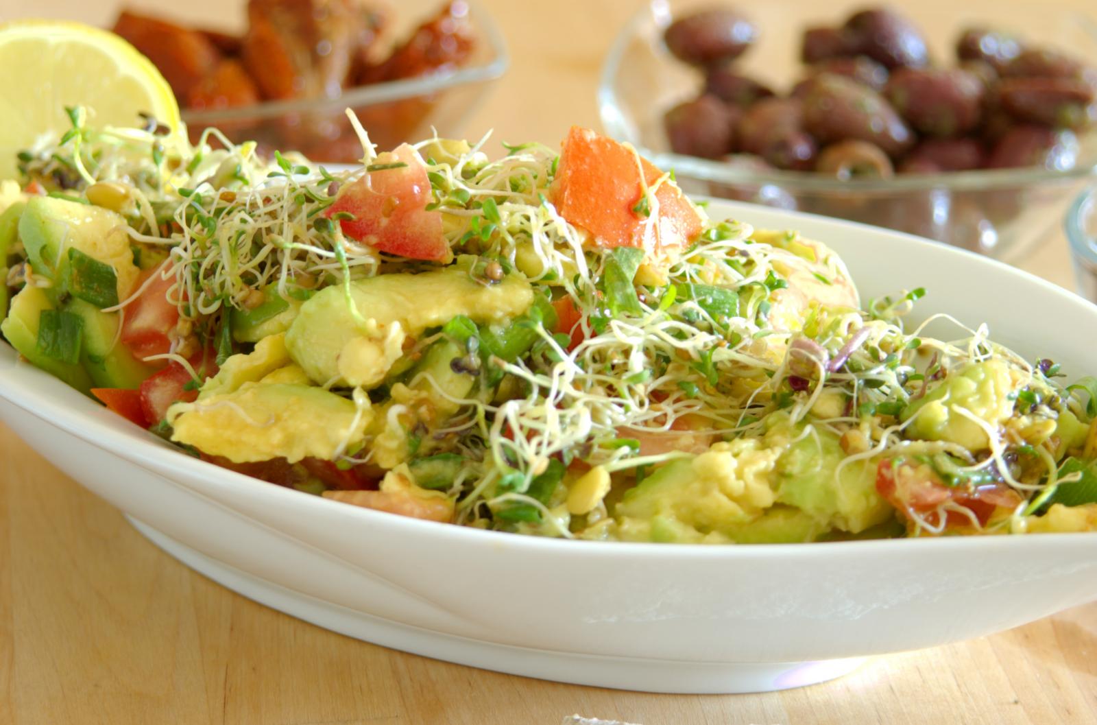 Sprossen-Avocado-Salat Rezept, vegan &amp; roh • Rohkost-Rezepte.com